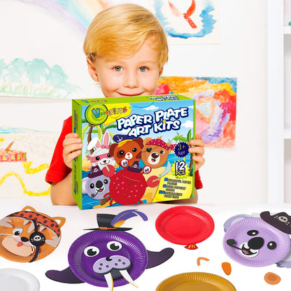V-Opitos Arts and Crafts Kits for Kids, 12 Pack Paper Plate Crafts, Simple Animal Crafts for Toddler Age of 3, 4, 5 Years Old, Fun Preschool Classroom Activity Project for Boy & Girl