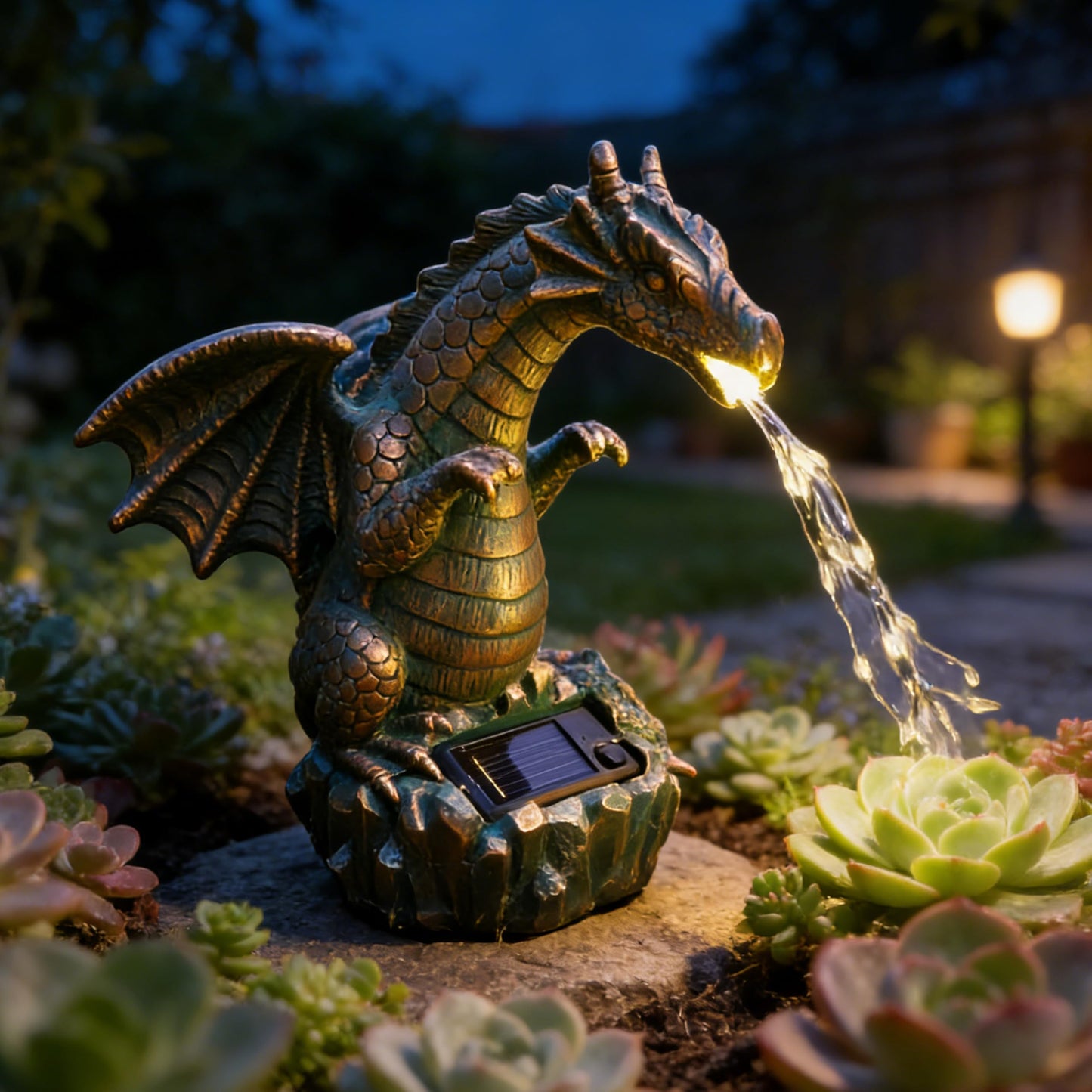 JOYBEE Dragon Solar Garden Statues Outdoor Decoration with LED Light Strings,Dragon Figurine Solar Lights Lawn Décor,Outside Statue Ornament for Patio, Balcony, Yard,Unique Gifts for Mom Grandma