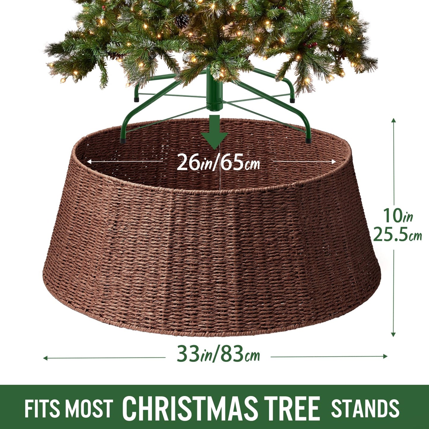 Hommtina Christmas Tree Collar- 33",Christmas Tree Base Christmas Basket Collar for Home, Living Room,for Covering Tree Stand (Brown3, 33 in)