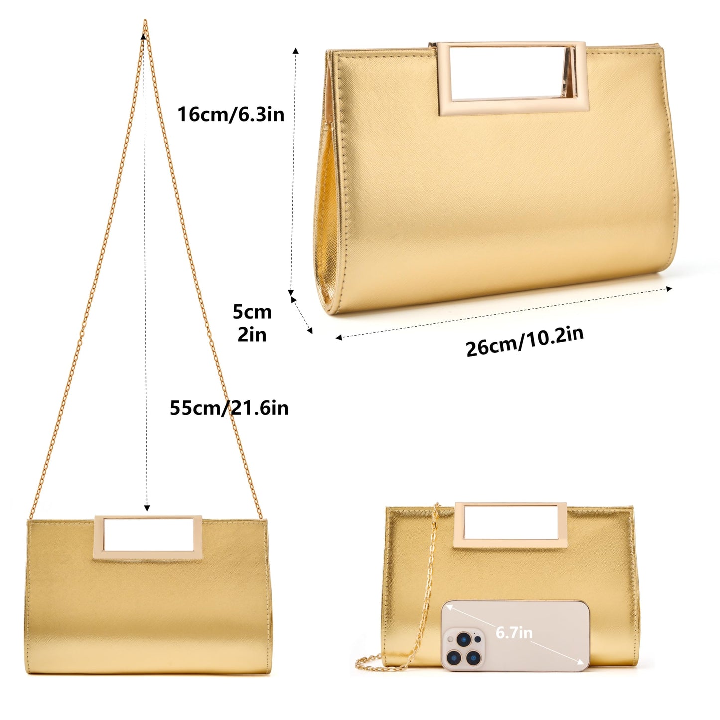 Gurina Evening Clutch Purses for Women Formal Party Clutch Bags Cocktail Prom Fashion PU Leather Shoulder Handbags (BO62 Deep Gold)