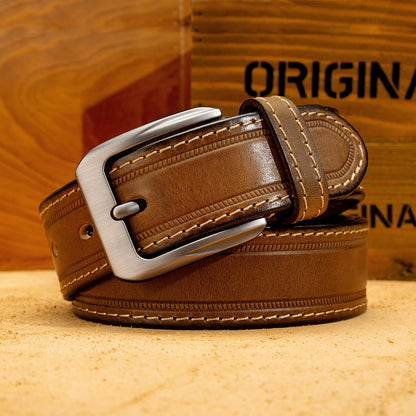 HOLMANSE Italian Full Grain Leather Belt for Men Western Cowboy Casual Jean Belt 1.5 Wide 7 Holes Gift Box Packaging (Full Grain Leather/Brown, Belt Size 36 / Pants Size 34)