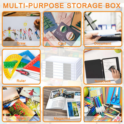 LonlyEagle 6 Pcs Clear A4 File Portable Project Case, Plastic Storage Box for 8.5" x 11" Letter Paper, Scrapbook Paper Storage Boxes Documents Magazines Holder