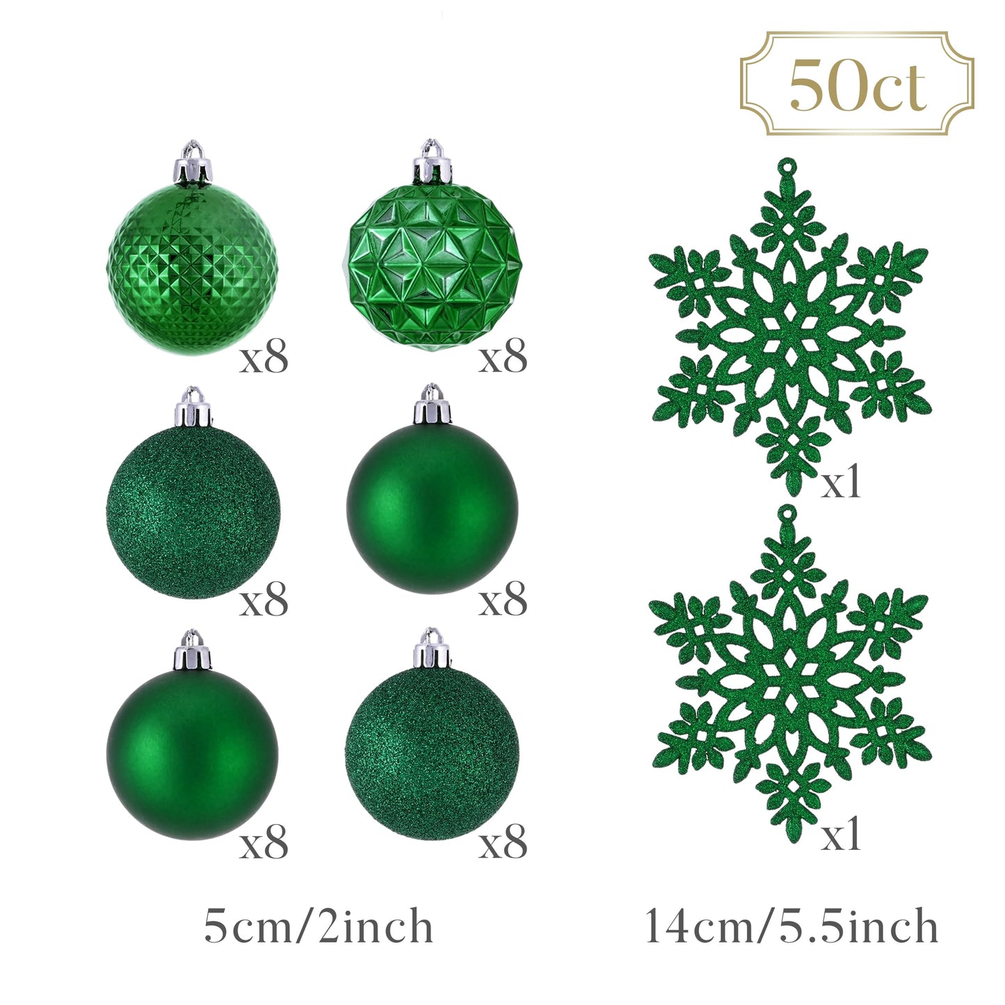 Valery Madelyn Christmas Tree Decorations Ornament Set, 50ct 2 Inches Emerald Green Shatterproof Christmas Ball Ornaments Hanging Xmas Holiday Party Decor