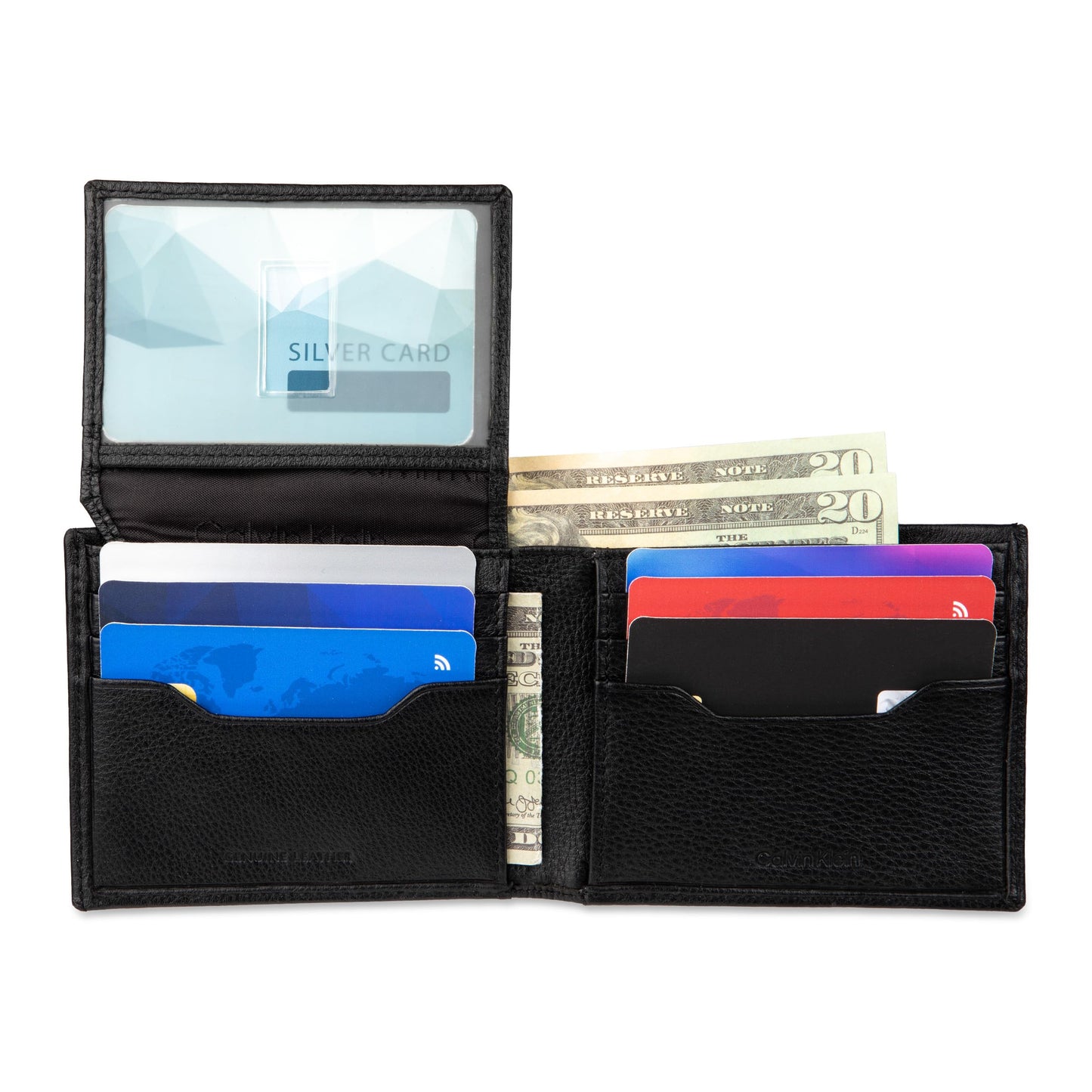 Calvin Klein Men's Leather Passcase Wallet with Keychain, Black, One Size
