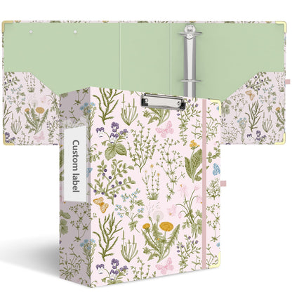 3 Ring Binder 3 Inch, Cute Round Ring Binders with 6 Tab Dividers, Labels Stickers, Low Profile Clipboard with Storage, Fashion Binder School Office Supplies(Wild Flowers)