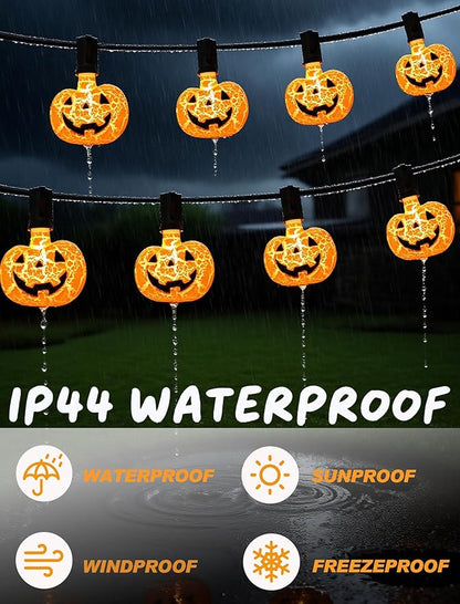Unleash a Haunting Glow: 10.5ft Plug-in Halloween Pumpkin String Lights, Connectable (Up to 72 Strands), Waterproof Jack o Lantern Lights for Outdoor/Indoor, Heavy-Duty Orange Holiday Lights for Porch