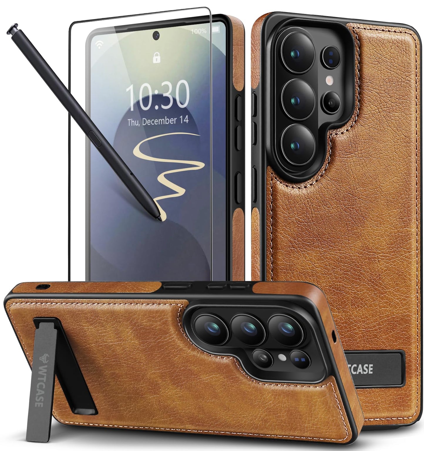 WTCASE Strong Magnetic for Samsung Galaxy S26 Ultra Leather Case with Stand,[Compatible with MagSafe], Slim Adjustable Kickstand Phone Cover (Brown, S26 Ultra)