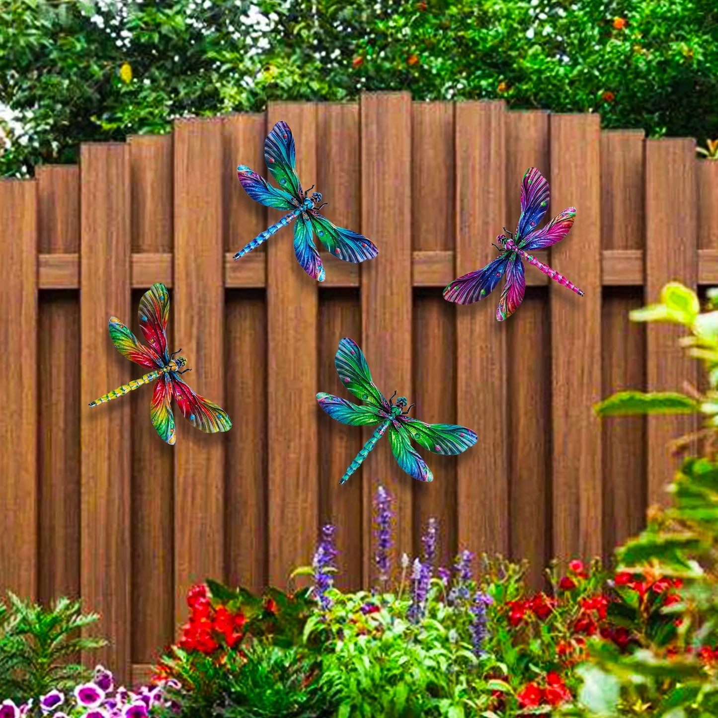 SUNREEK Metal Dragonfly Wall Decor, 9 Inches Dragonfly Outdoor Wall Art for Fence Garden Yard Patio Decorations