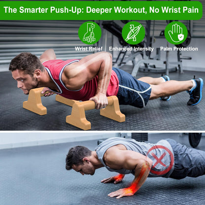 Parallettes Bars, Wood Push Up Bars Handstand Bar with Non-Slip Base, Wooden Calisthenics Equipment for Home Fitness Training, Push Up Stands Handle for Floor Workouts, Supports 600 lbs