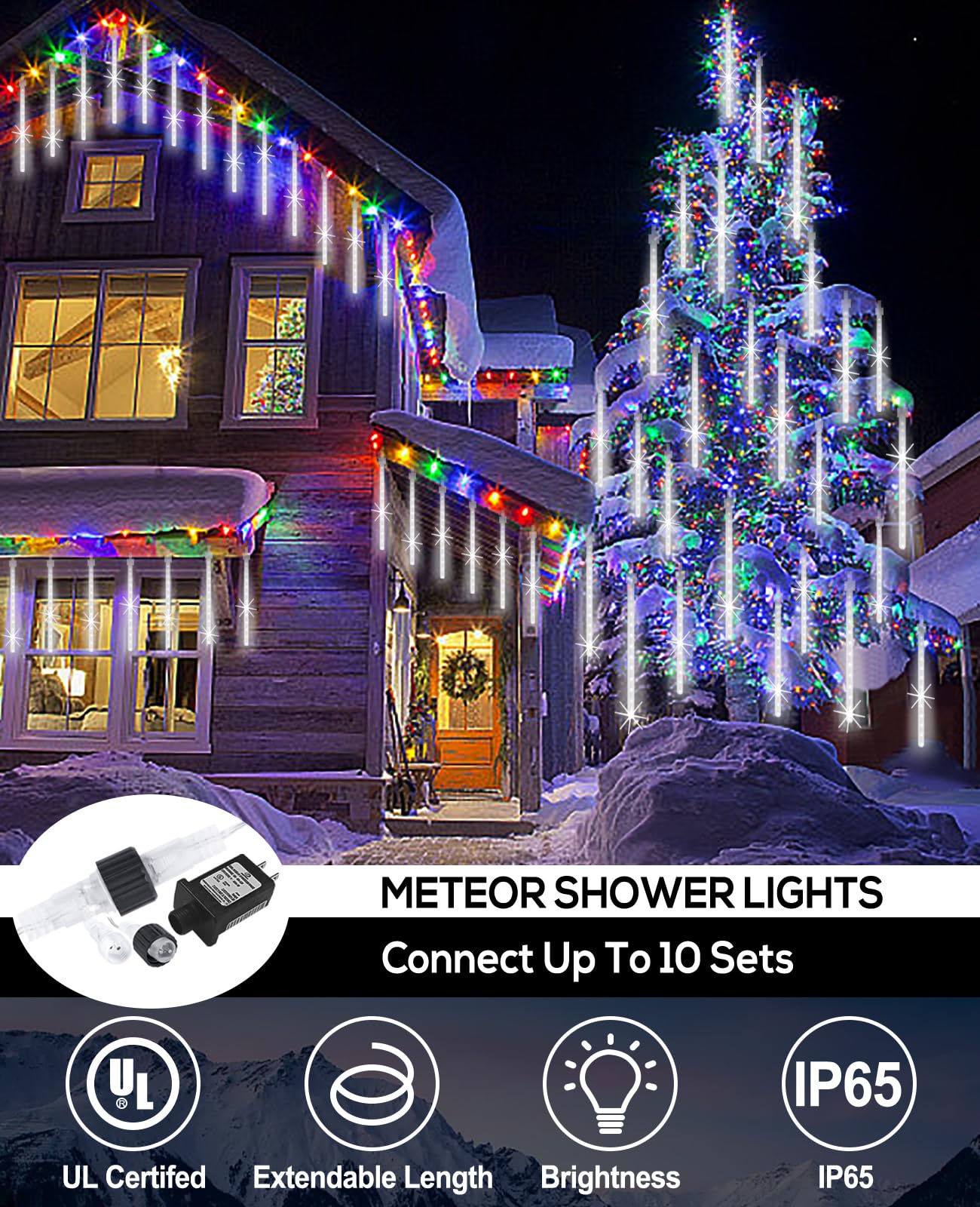 EAGWELL Christmas Lights Outdoor 12 Inch 10 Tubes Meteor Shower Light LED Falling Rain Drop Lights Icicle Cascading Xmas String Decor for Tree Wedding Party Garden Easter Light Decoration,Shine White