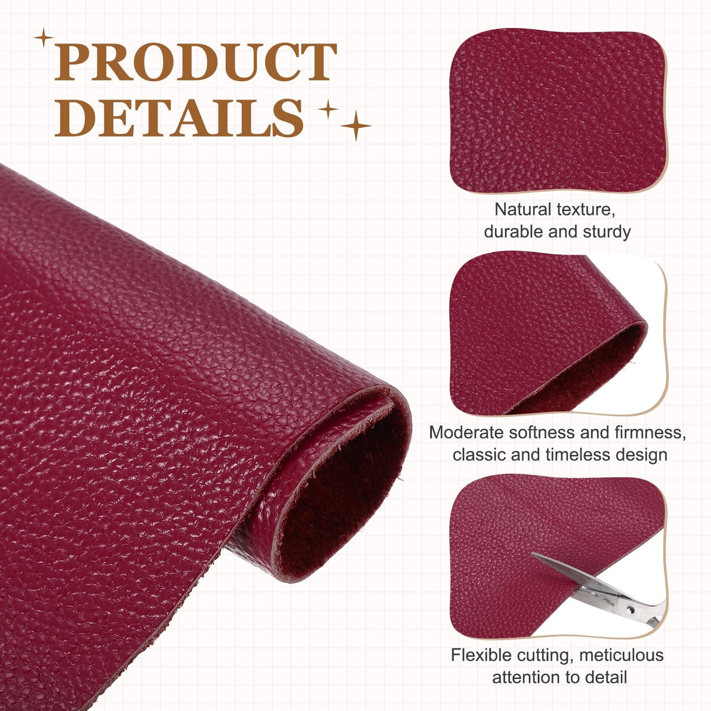 MECCANIXITY Thick Full Grain Leather Sheet, 23.6 x 11.8 Inch Natural Cow Leather 1.5-1.8 mm Fabric Pieces for DIY Craft Furniture Office Belts Notebook Covers,Fashion Red