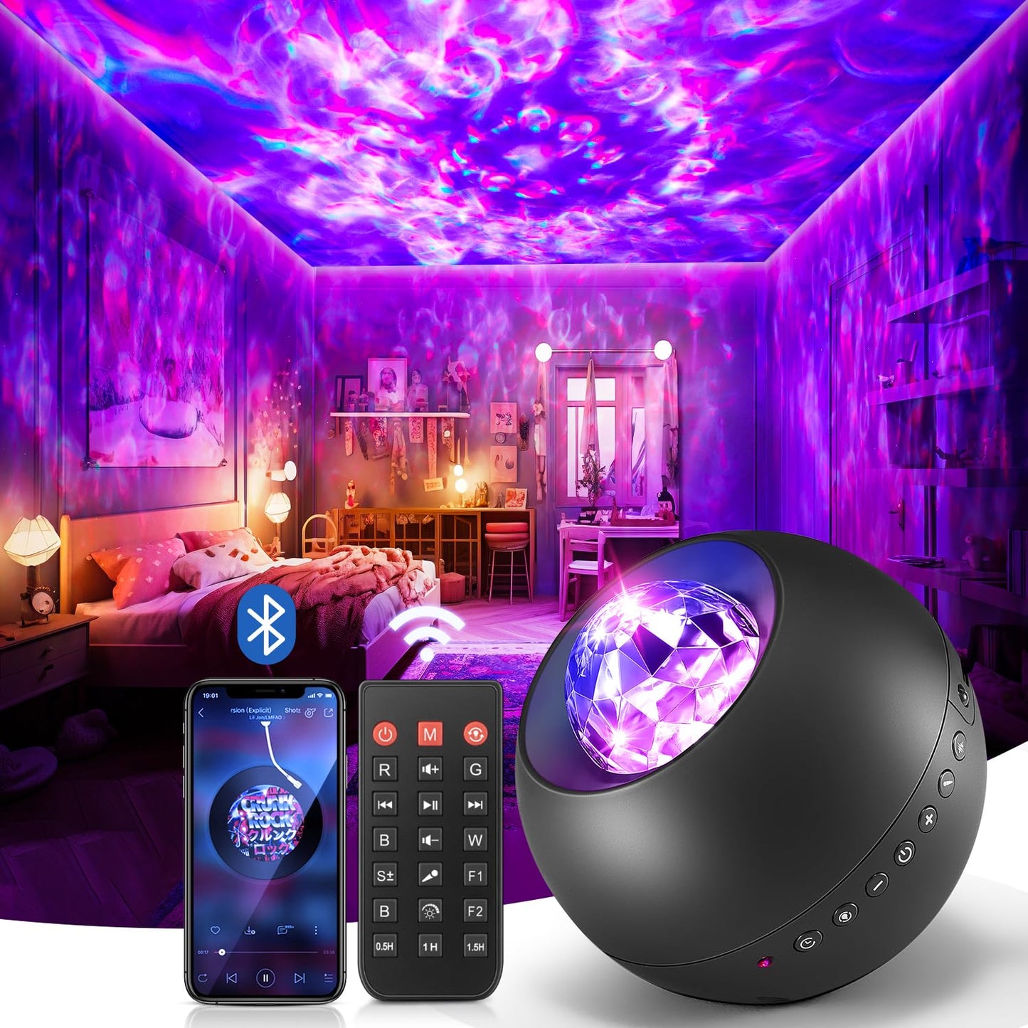 Galaxy Projector for Bedroom Birthday Gifts for Teen Boy Gifts, LED Galaxy Light Projector, 15White Noise HiFi Bluetooth Speaker,Remote&Timer Ceiling Projector Lights Trendy Stuff