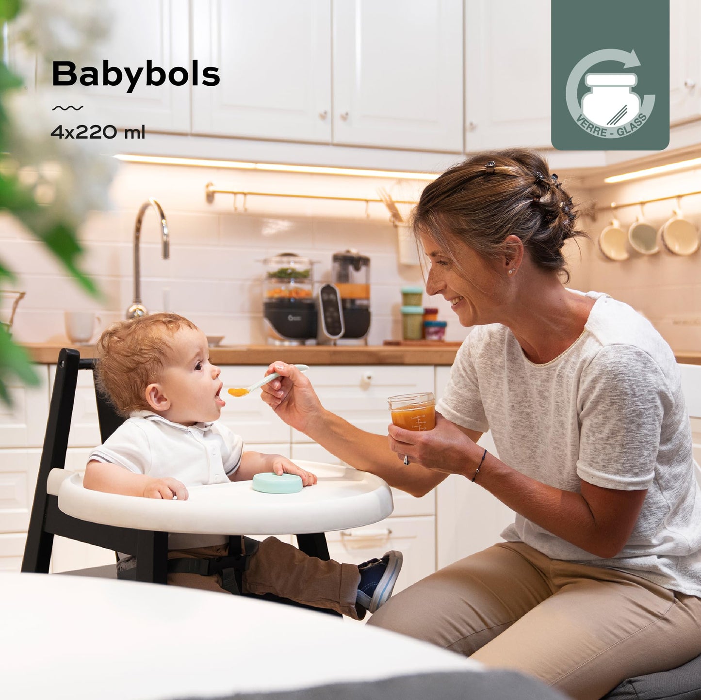 Babymoov Baby Glass Food Jars, Set of 4 (8oz Each) BPA-Free Storage Containers, Leakproof Lids, Microwave, Freezer & Dishwasher Safe, Baby Registry Essential