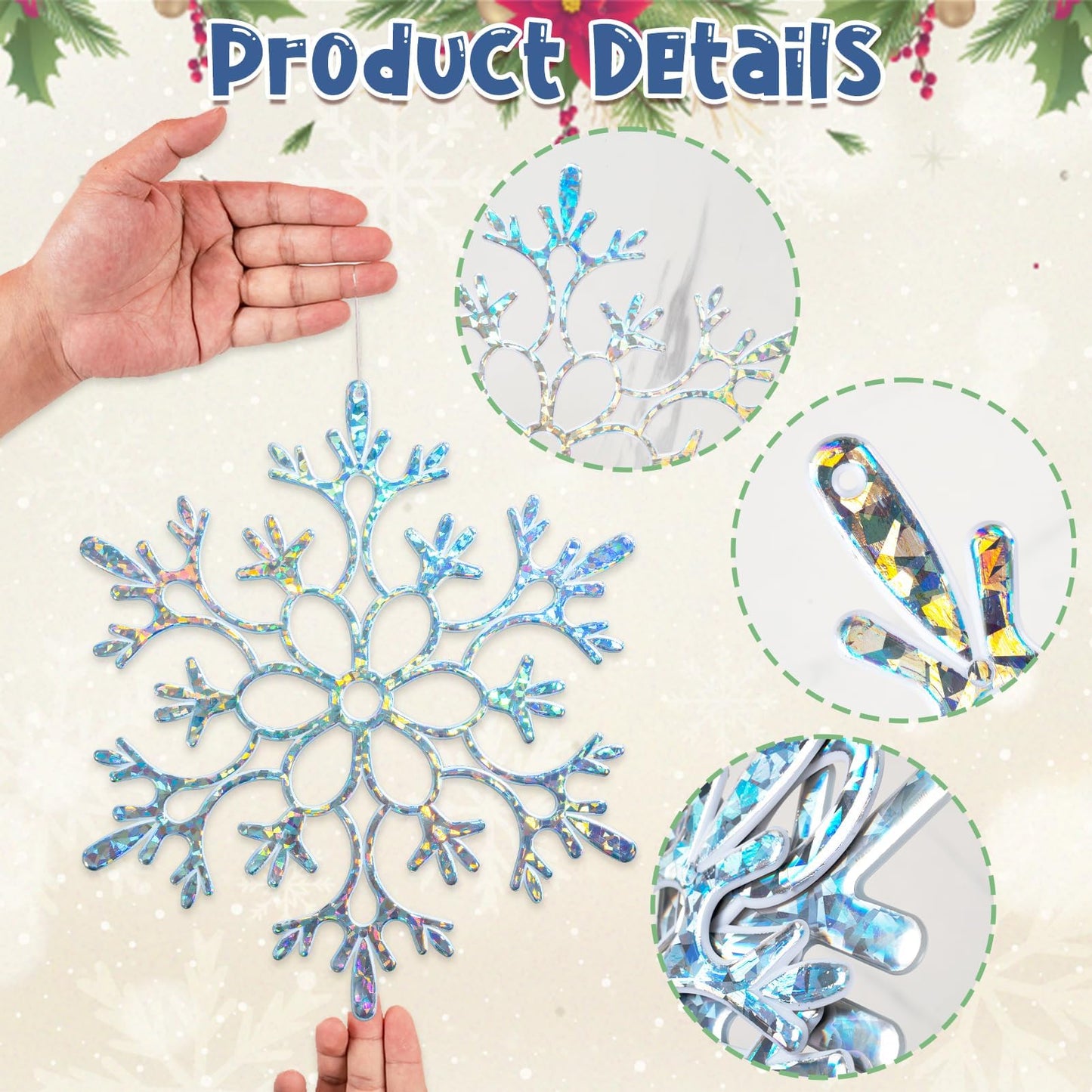 Winter Wonderland Frozen Birthday Party Decoration Large Snowflake Ornament Clearance- 6pcs 11.8”Large Iridescent Hanging Snowflakes Christmas Ornaments for Christmas Tree Outdoor Xmas Decor Supplies