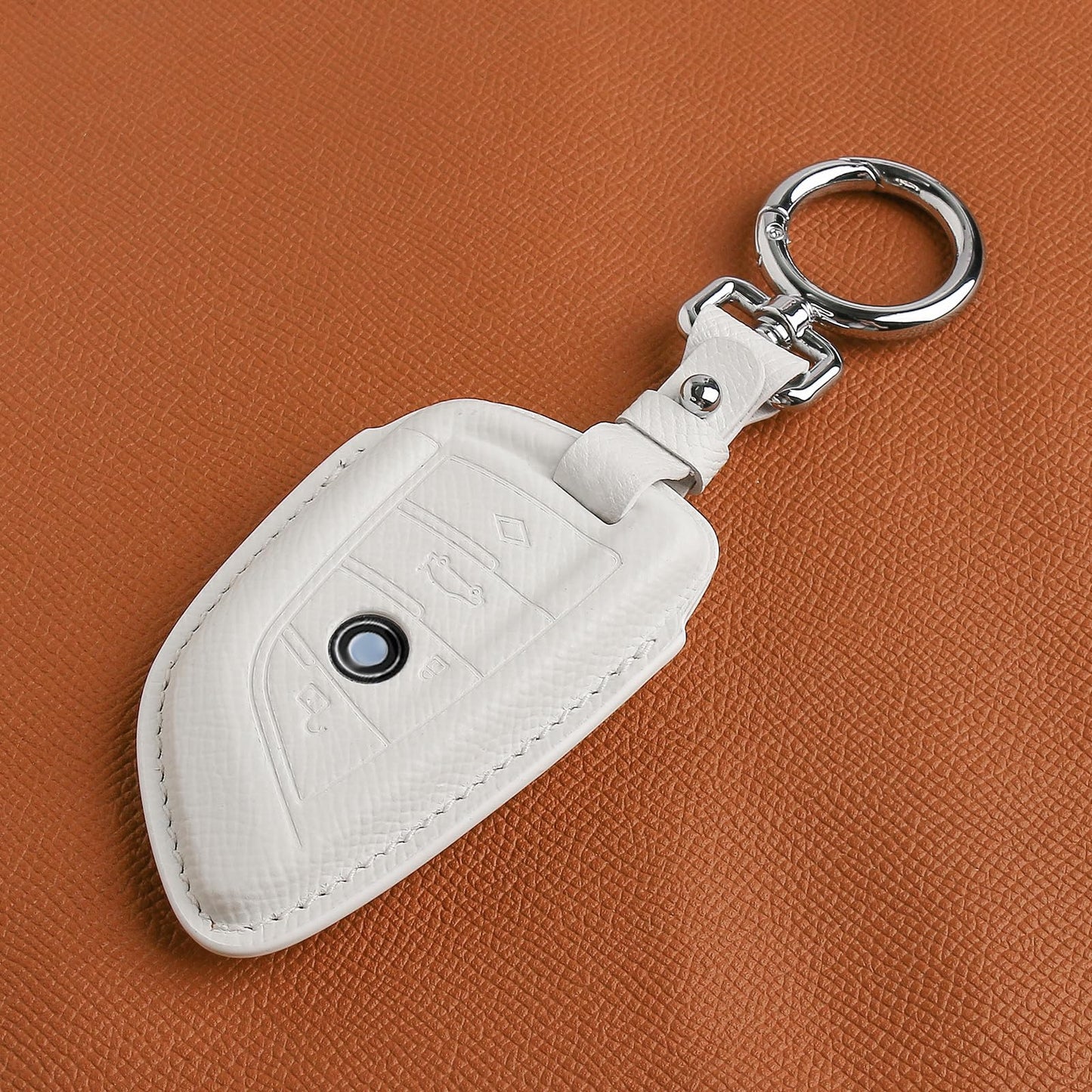 CISUI Leather Key Fob Cover Case, Keychain Shell, Compatible for BMW 2 5 6 7 X1 X2 X3 X5 X6 Series(White)