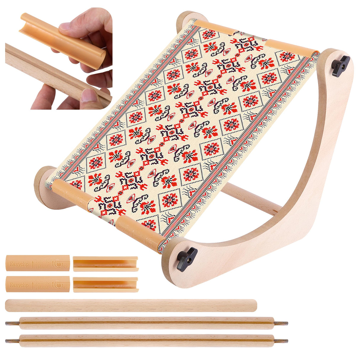 codree Adjustable Embroidery Table Stand, Wood Embroidery Hoop Holder, Hands-Free Cross Stitch Scroll Frame Needlepoint Stand for Lap or Table Top Stitching Sewing Supplies Craft Tool