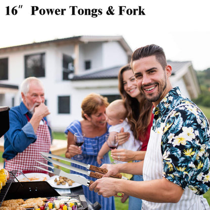 ROMANTICIST 27pcs Heavy Duty Grilling Gifts for Men Dad Fathers Day, Extra Thick BBQ Accessories Tools Set, Stainless Steel Grill Utensils Kit with Meat Claws, Carrying Bag for Outdoor Camping Brown