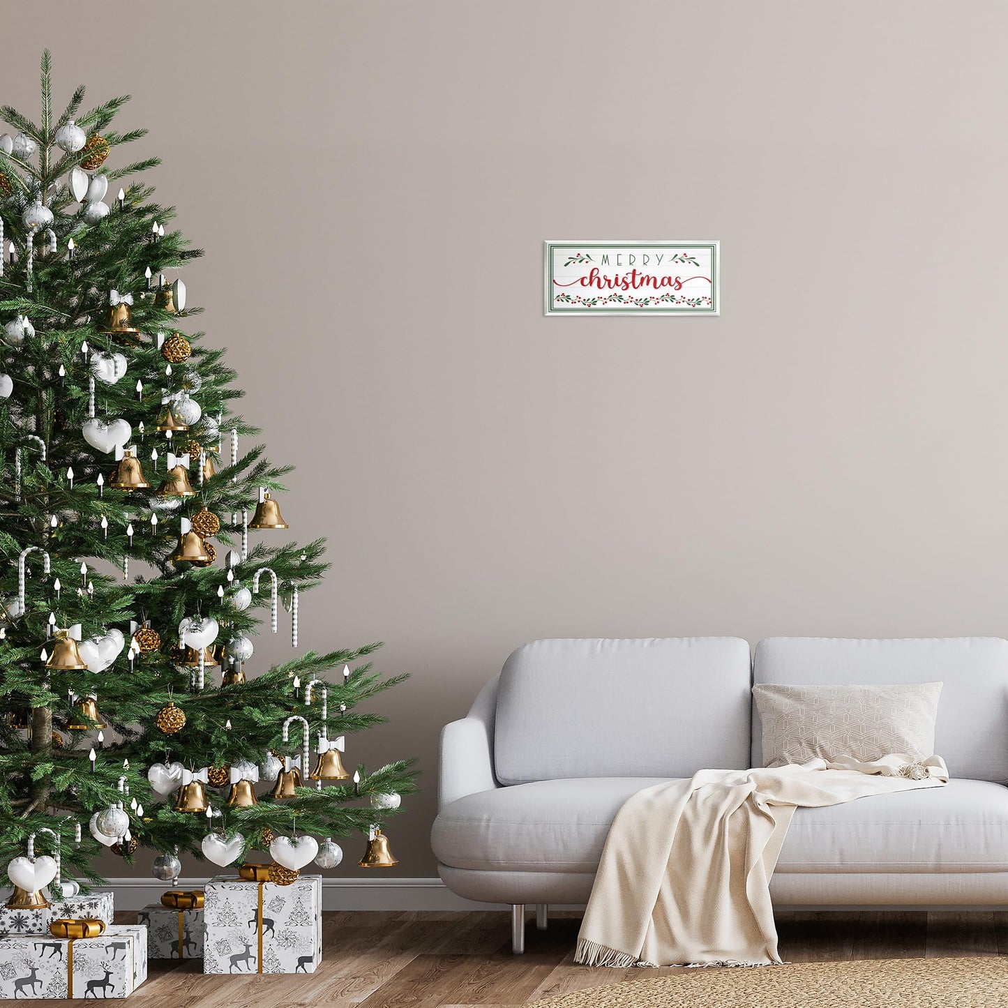 Stupell Industries Merry Christmas Phrase Festive Floral Holly Detail