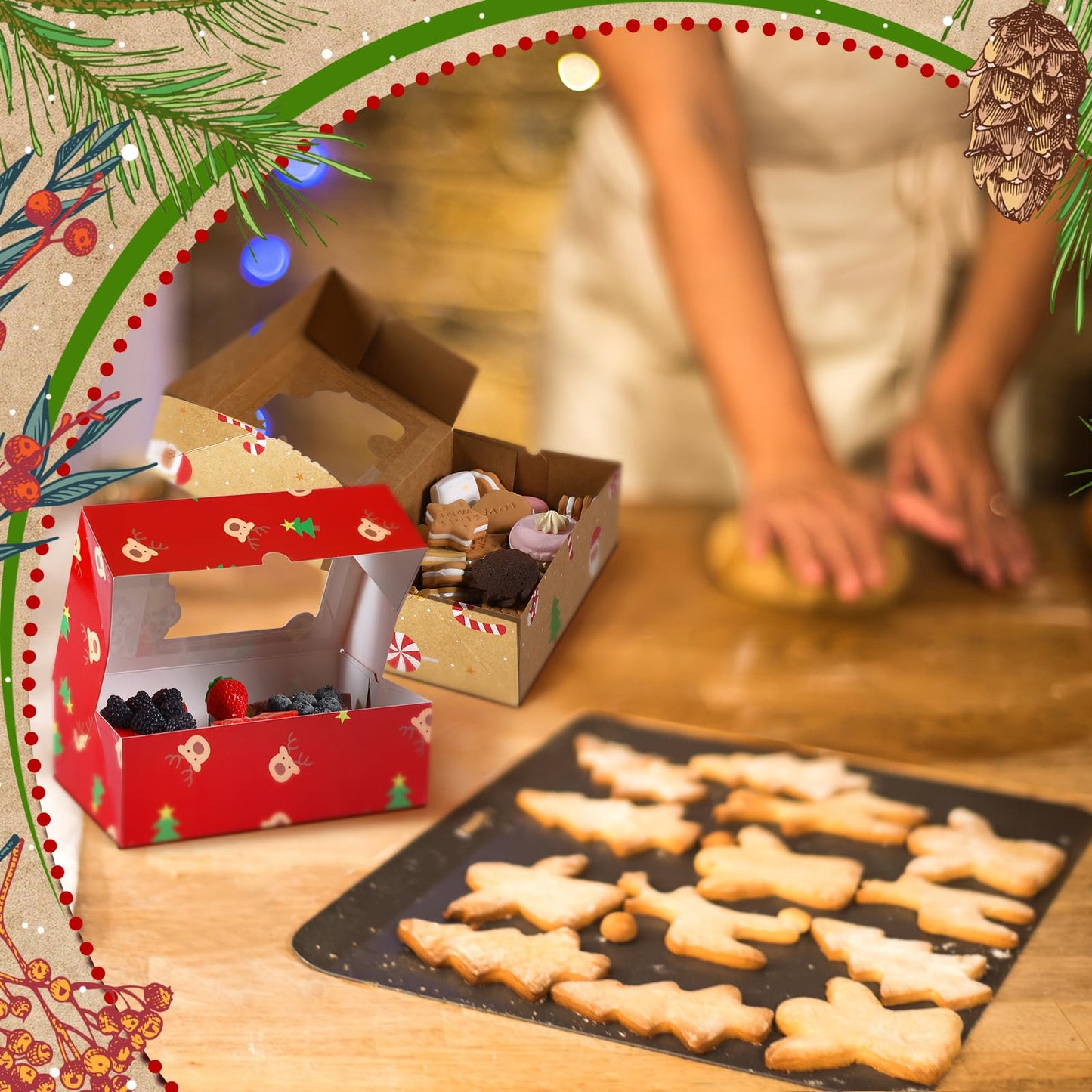 Chivertion 32 Pcs Christmas Cookie Boxes with Window Xmas Bakery Pastry Boxes 8 Designs Food Packaging Containers for Gift Giving Bakery Christmas Treat Containers, Candy and Cookie