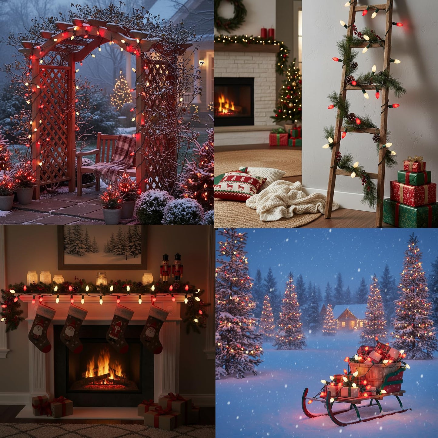 Konictom C7 LED Red and White Christmas Lights,25ft Outdoor String Lights with 27 Red White LED Bulbs(2 Spare),Connectable Outside Christmas Lights for Xmas Tree Party Roof Decoration,Green Wire