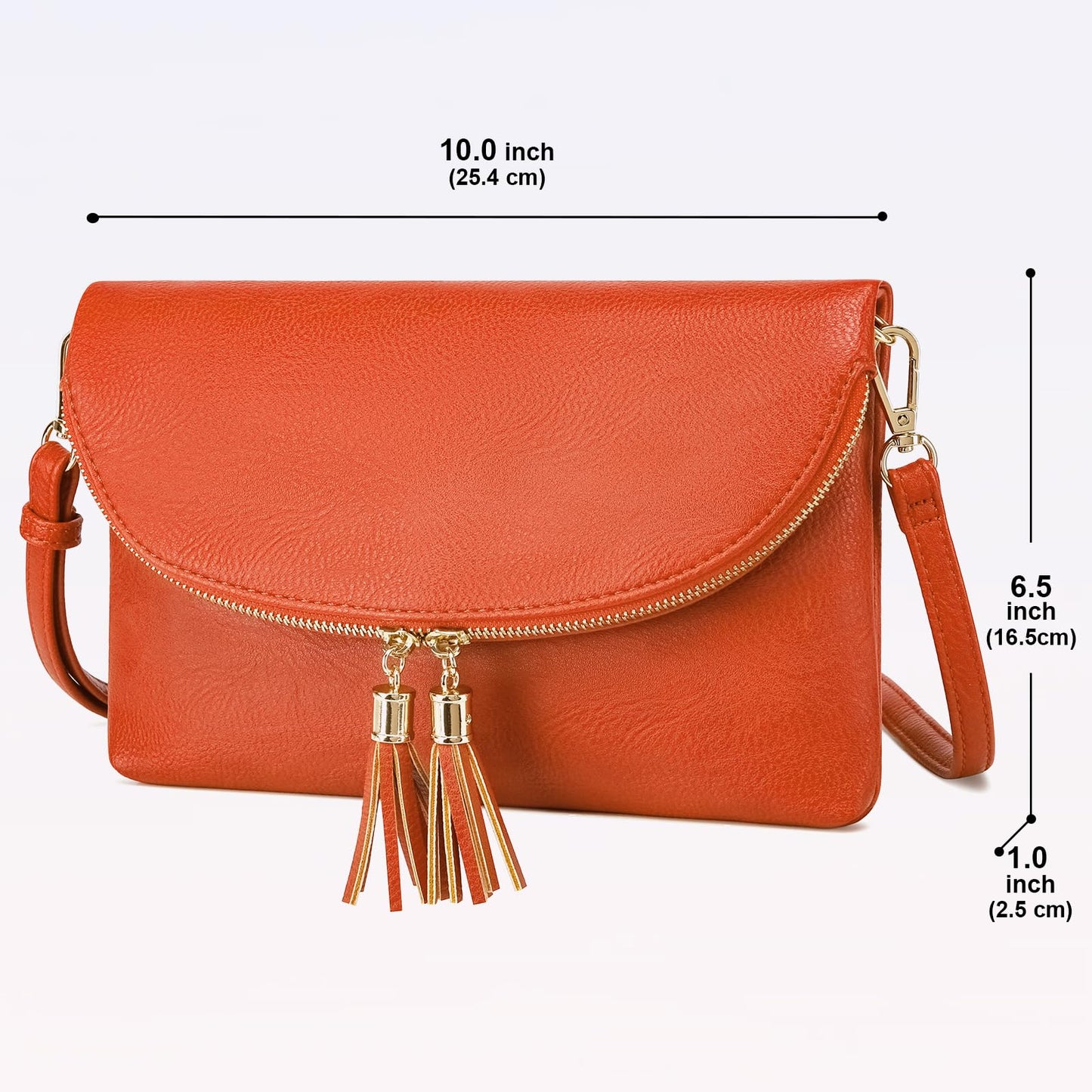 Solene Womens Envelop Clutch Purse Multi Compartments, 6 Card Slot Inside, Crossbody Bag With Tassels (WU075-Burnt Orange)