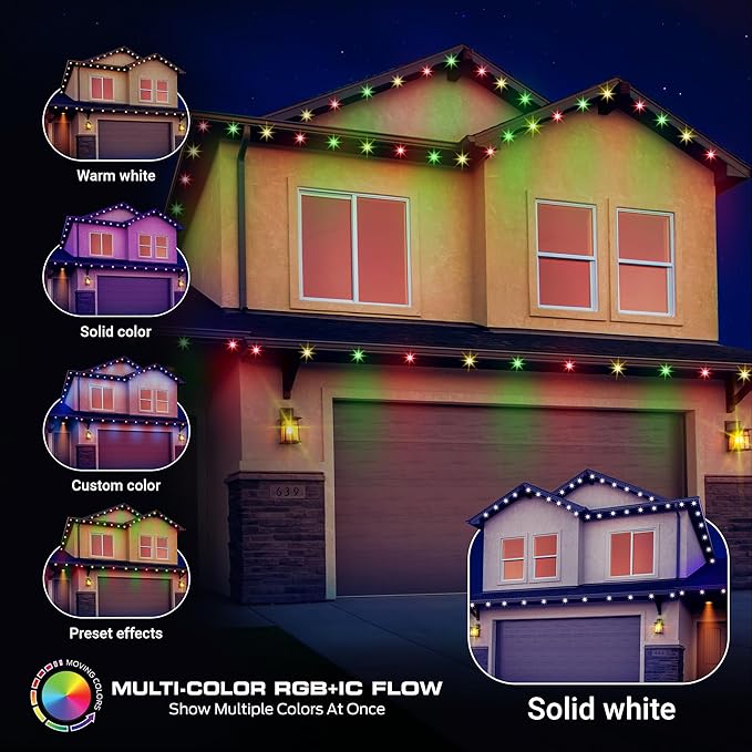 Monster Smart Permanent Outdoor Lights, 100ft, 72 LED Eaves Lights, RGB+IC+WW, Weather & Water Resistant, App & Voice Control, Compatible with Alexa and Google, for Halloween, Christmas & Year-Round