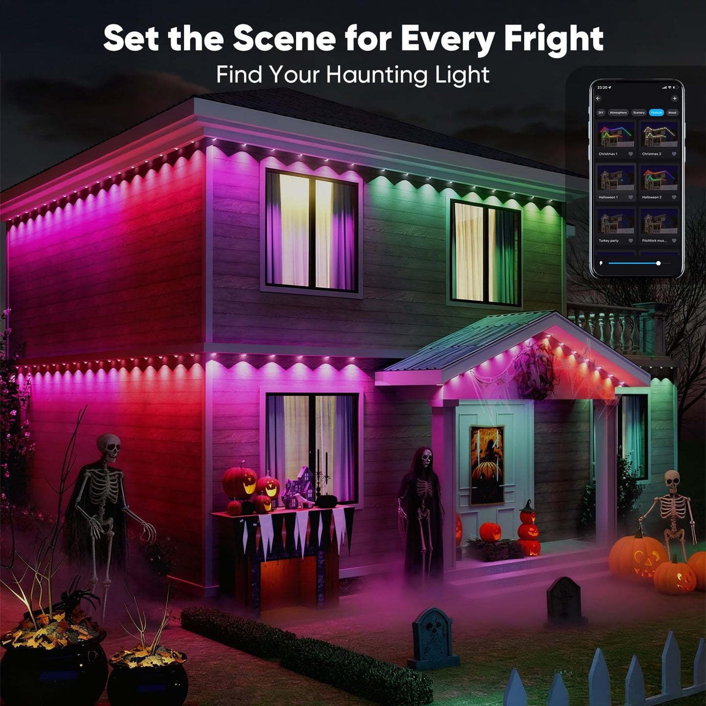 Smart Permanent Outdoor Lights for House, 100ft with 60 Smart AI RGB+IC Christmas House Lights, 98 Scene for Halloween Christmas All Holiday Decor, IP67 Waterproof Work with Alexa, Google Assistant