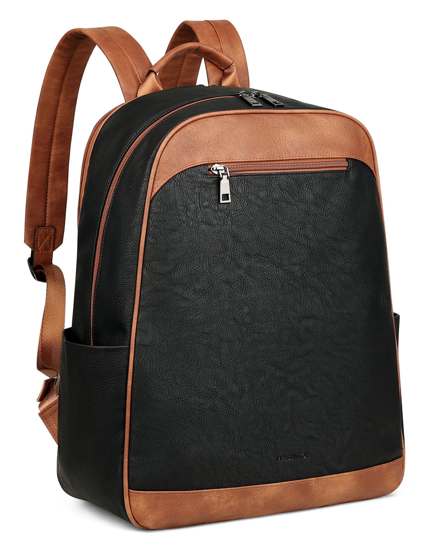 MASINTOR 15.6 inch Leather Laptop Backpack Purse for Women, Designer Travel and Work Bag with Laptop Compartment Black Brown