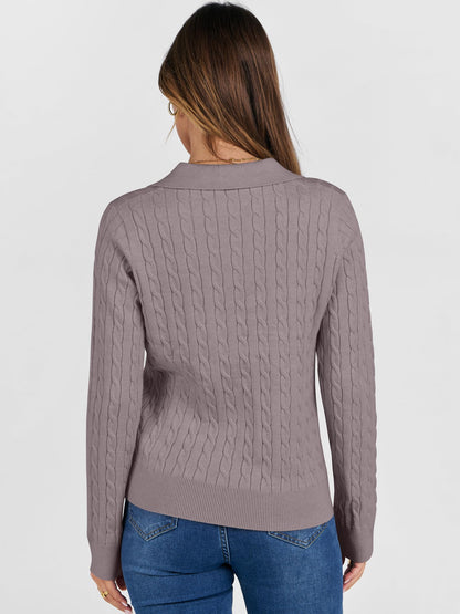 ANRABESS Womens Cable Knit Sweaters Long Sleeve V Neck Sweater Tops Casual Pullover Polo Shirts 2025 Fall Fashion Outfits