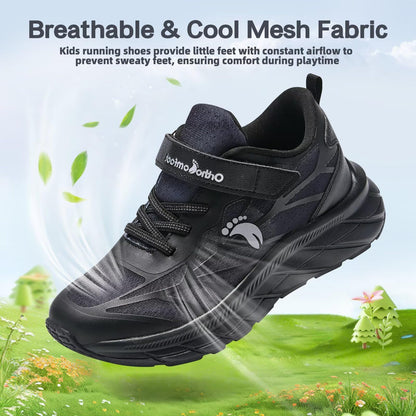 Boys Girls Kids Walking Shoes Arch Support: Orthopedic High Arch Orthotic Plantar Fasciitis Running Gym Sneakers, Supportive Athletic Lightweight Neuropathy Pain Relief Walking Shoes Black Big Kid 5