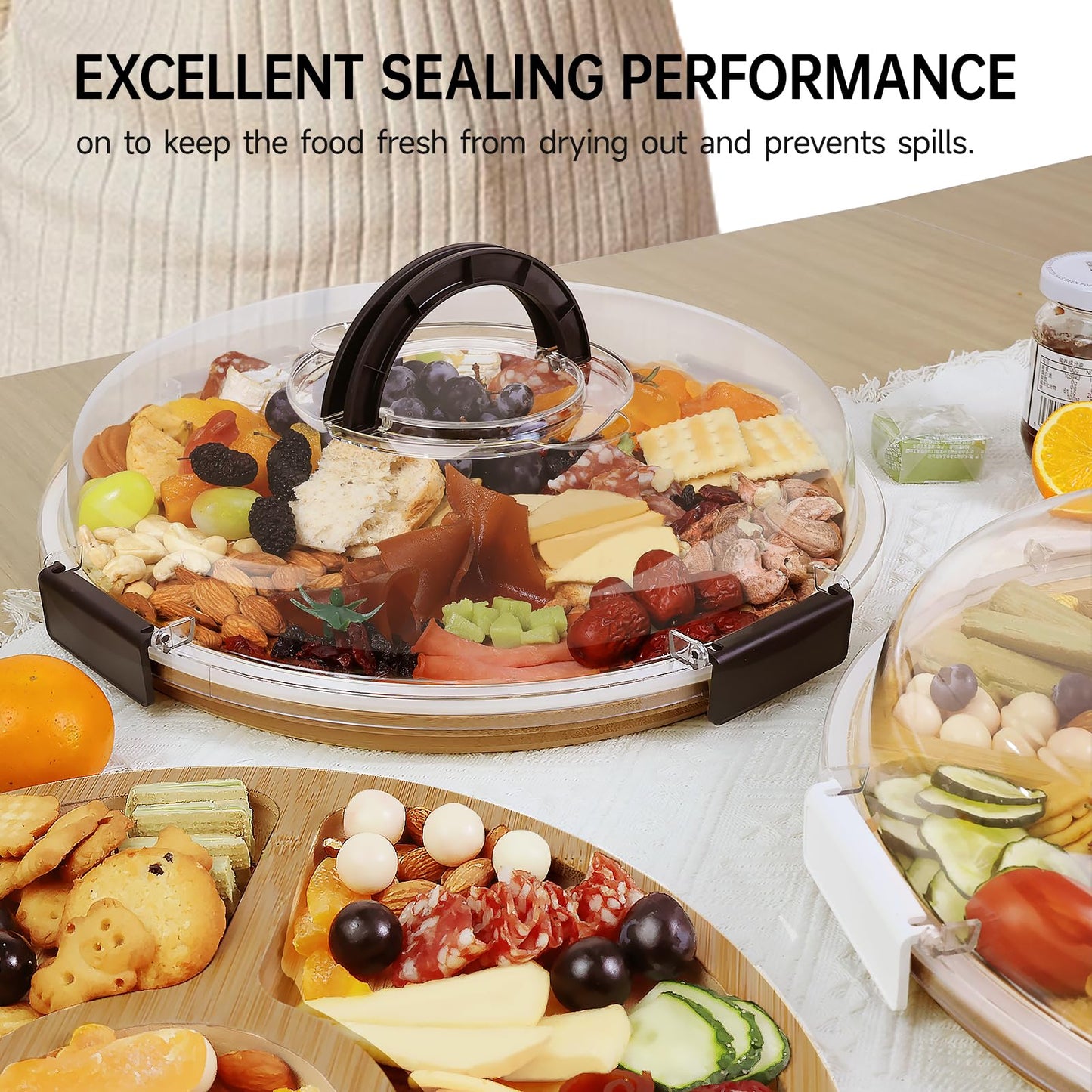 Renmxj Charcuterie Board with Clear Lid, Picnic Portable Cheese Board Charcuterie Boxes, Meat Fruit Serving Tray Platter, House Warming Gifts New Home, Gifts for Women (White, 1 Compartment)