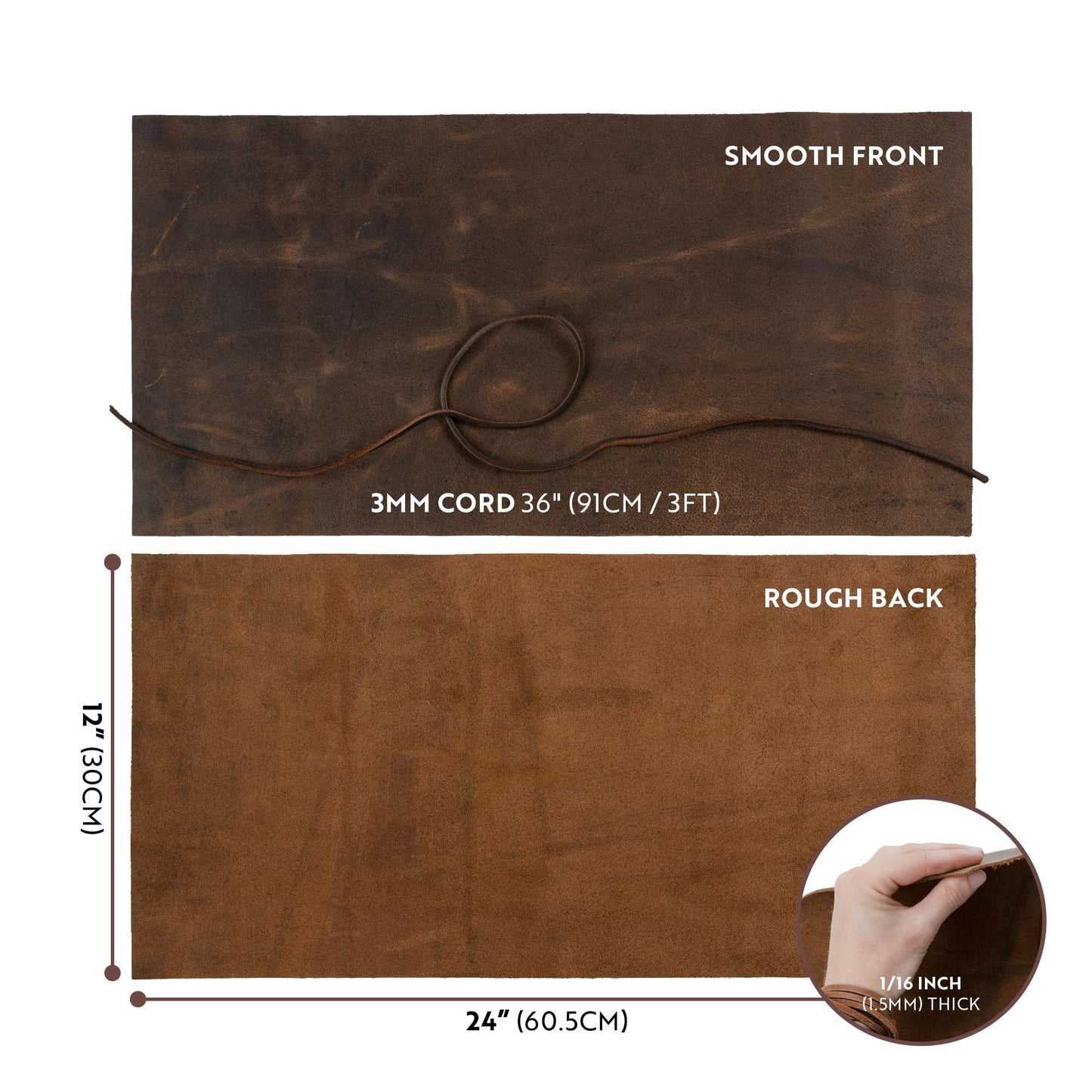 Moonster Genuine Leather Sheets for Crafts, Tooling Leather Sheet 12" x 24" – Full Grain Buffalo Fabric, Crafting Kit, Veg Tan Hide for DIY Projects with 36" Cord – Soft Brown