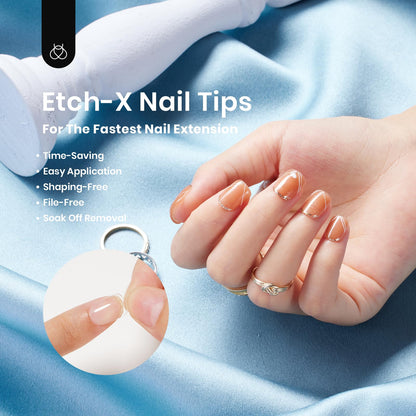 Beetles Gel Nail Kit Short Almond, 240Pcs Easy Nail Extension Set Shaped Clear Tips with 5 in 1 Nail Glue Base & Top Coat and Mini UV Lamp, Nail Tips Art Acrylic Nail Kit Gifts for Women