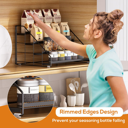 Spice Rack Organizer for Cabinet, 4 Tiered Spice Rack Organizer, Tiered Adjustable Spice Shelf for Kitchen Countertop Pantry Organization (Bright Black)