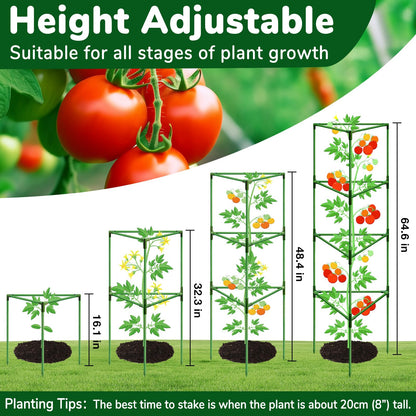 ZeeDix 4 Pack Heavy Duty Tomato Cages 65 Inch, Large Tall Plant Support Stakes for Climbing Plants Heavy Vegetables, Adjustable Tomato Trellis for Pots & Outdoor Raised Garden Beds