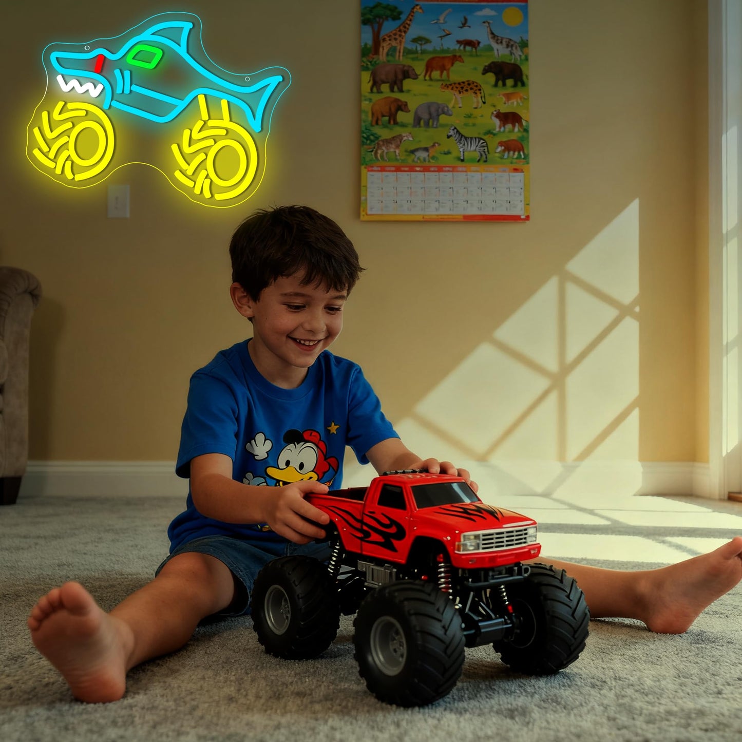 Monster Truck Neon Sign for Wall Decor Monster Truck LED Neon Light for Teen Boy Room Bedroom Playroom Living Room Bar Party Garage Man Cave Decor Birthday Gifts Dimmable Size 13.7 * 10.1 In(TWP324)