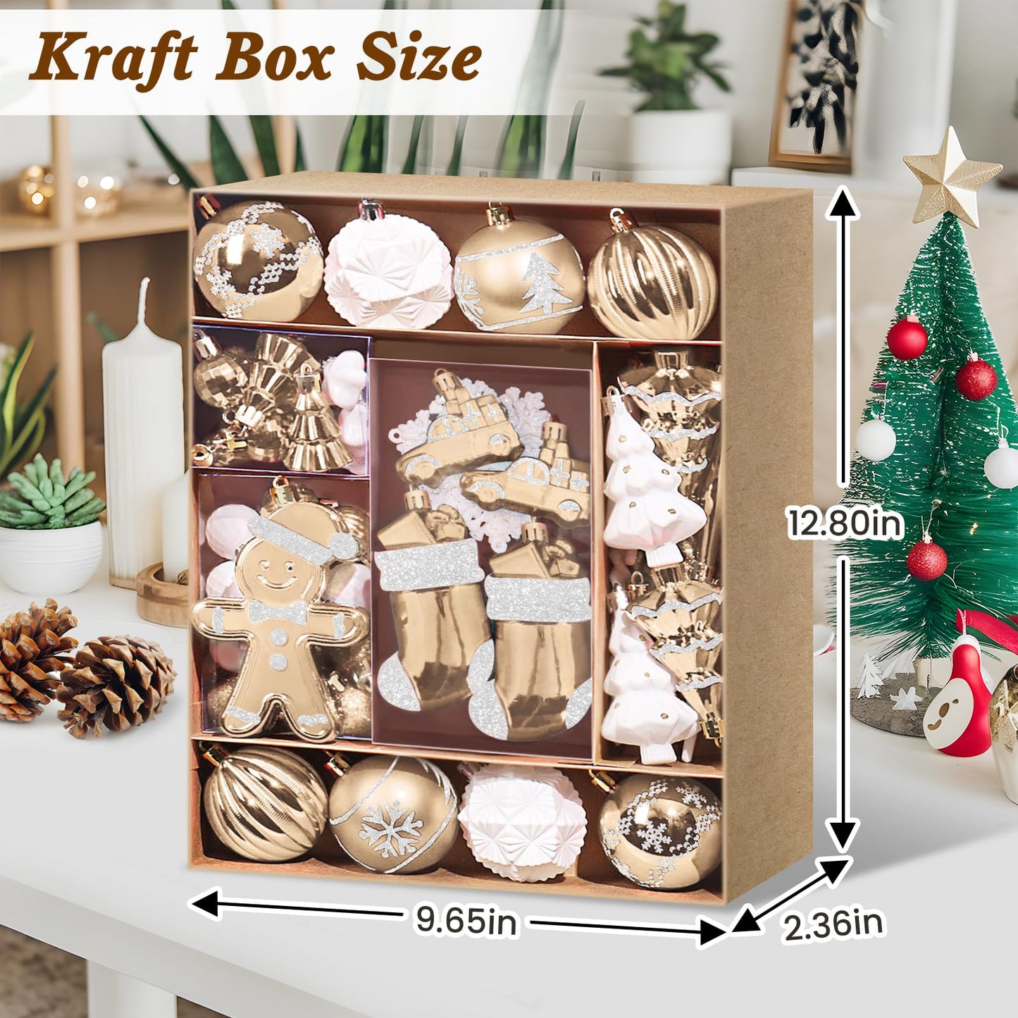 FestiveBliss Christmas Ornaments 71 Count, Christmas Decorations for Tree, 23, Shatterproof Champagne & White Ornaments Christmas