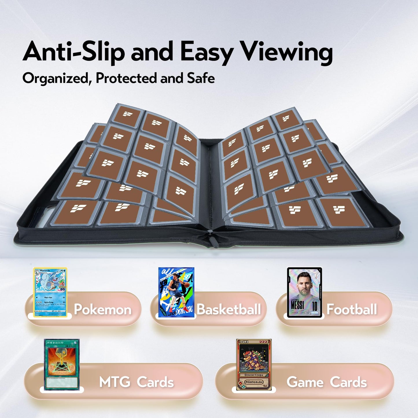 Top Loader Binder for Cards (Clear Window), Holds 288 Cards in 3"x4" Toploaders, Trading Card Binder 9 Pocket for TCG, MTG, YGO, Game Cards, Sports Cards(Coffee)