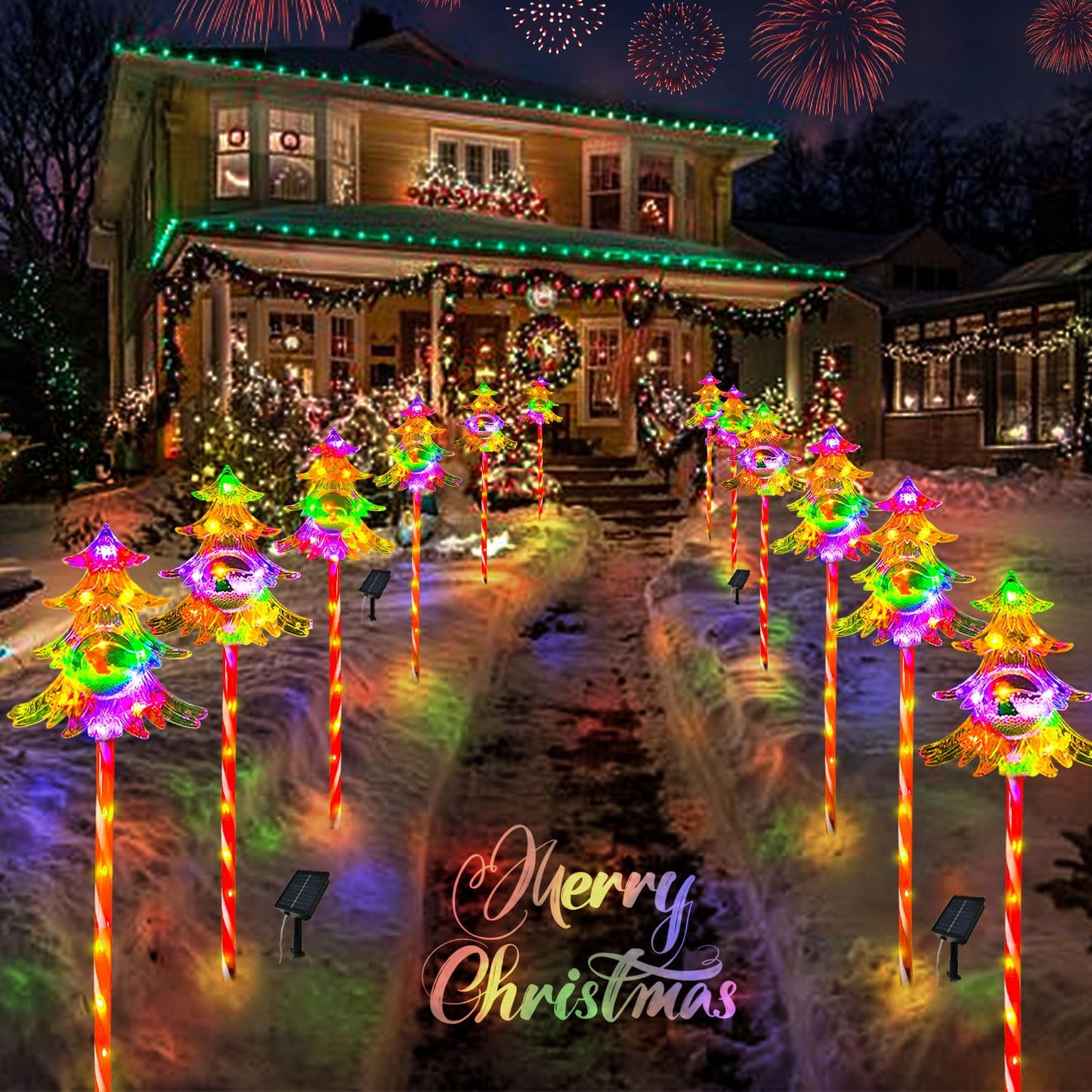 Trunfiste 30.7'' Larger Christmas Decorations Outdoor Solar Pathway Lights, 3Packs Solar Christmas Trees with Colour 51LEDS, Xmas Tree Candy Cane Stake Lights Outside for Garden Porch Path Yard Decor