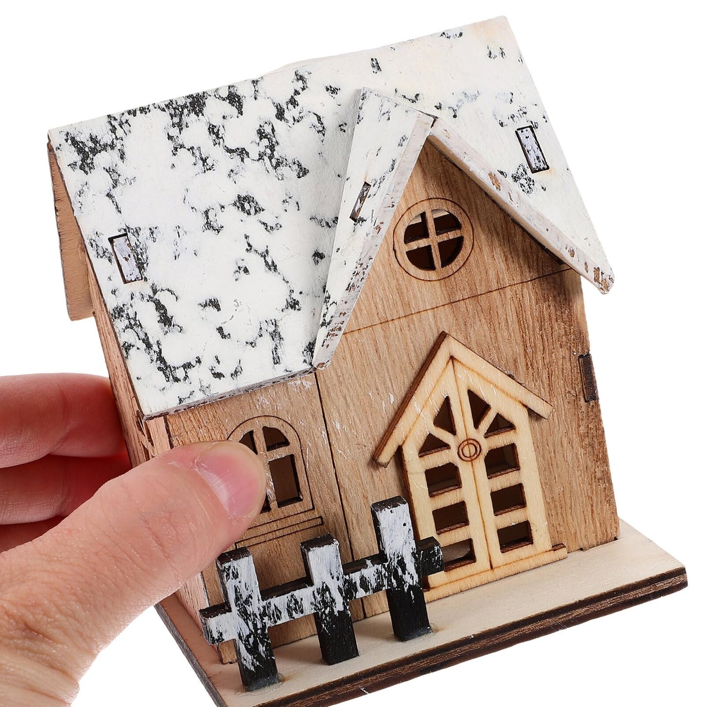 Beaupretty 2PCS Wooden Christmas Houses Luminous Gingerbread House Christmas Decor Tiny Ornaments for Indoor