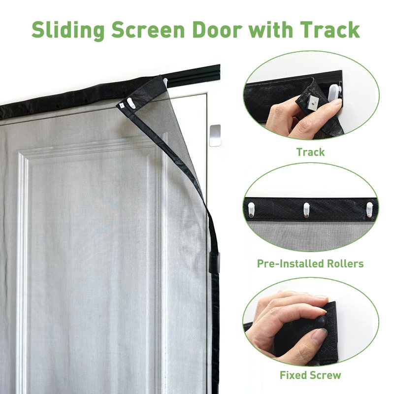 Sliding Garage Door Screen with Track, Garage Screen Doors for 1 Car Garage, 8x7 Ft Retractable Garage Net Screen, Smooth-Gliding, Magnetic Closure, Easy to Install, Black