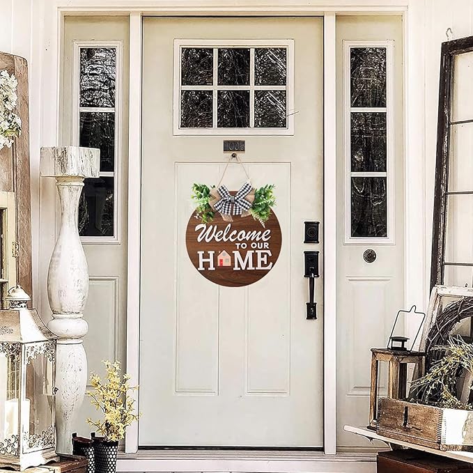 Rustic Round Wood Wreath, Seasonal Sign for Home, Farmhouse Seasonal Wreath