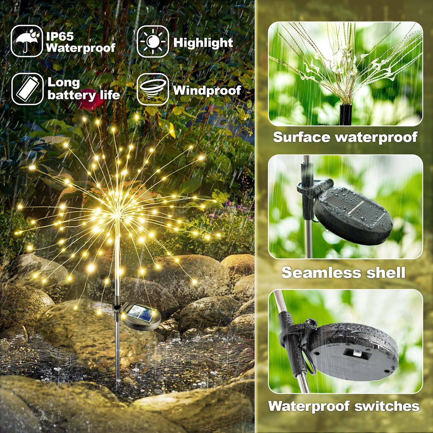 Anordsem Solar Garden Lights Outdoor: Bendable Copper Wire with 120 LED Firework Beads - Warm Waterproof DIY Starburst Decoration for Yard Pathway Patio - Gifts for Women Mom Homeowners