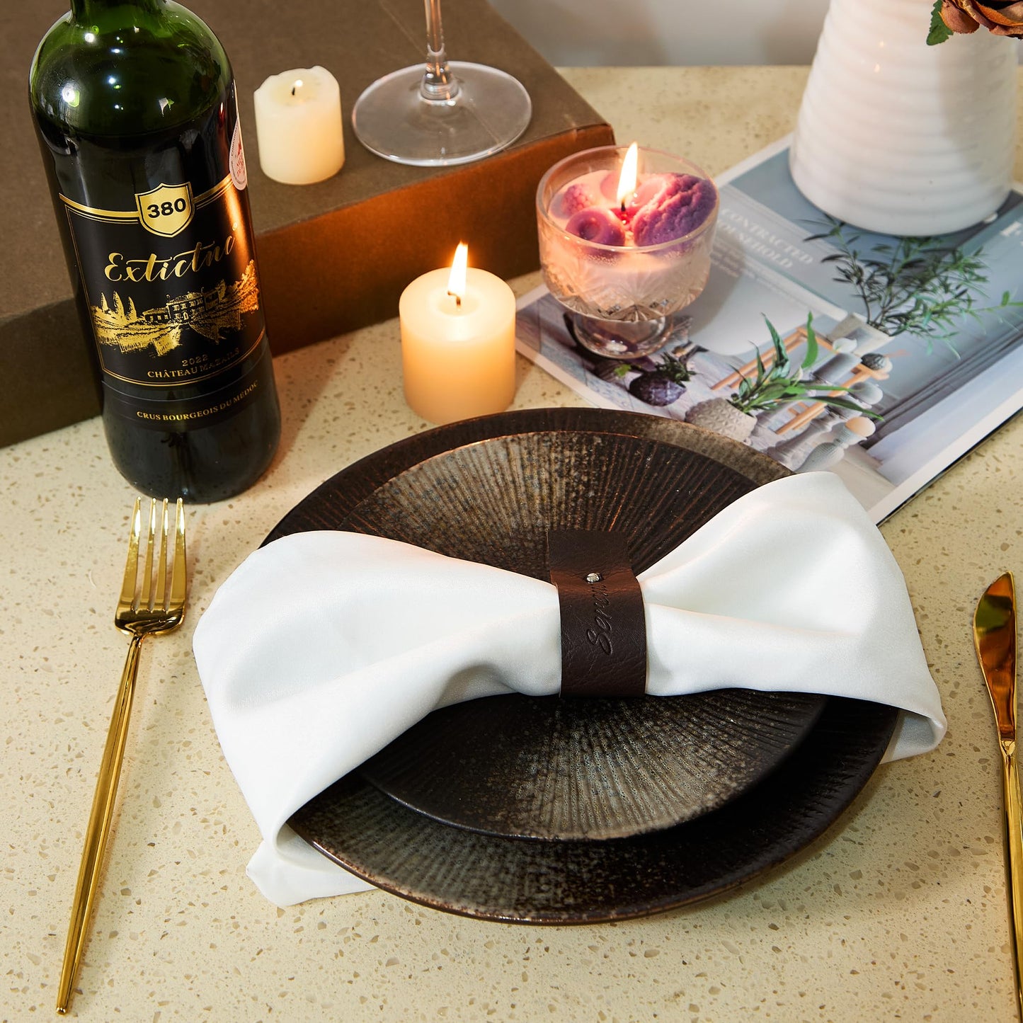 Dark Brown Napkin Rings Set of 6 – Elegant Leather Napkin Ring Holders, Double-Sided Waterproof, Durable Table Decor for Easter, Weddings & Dinner Parties, Stylish Table Setting Accessories