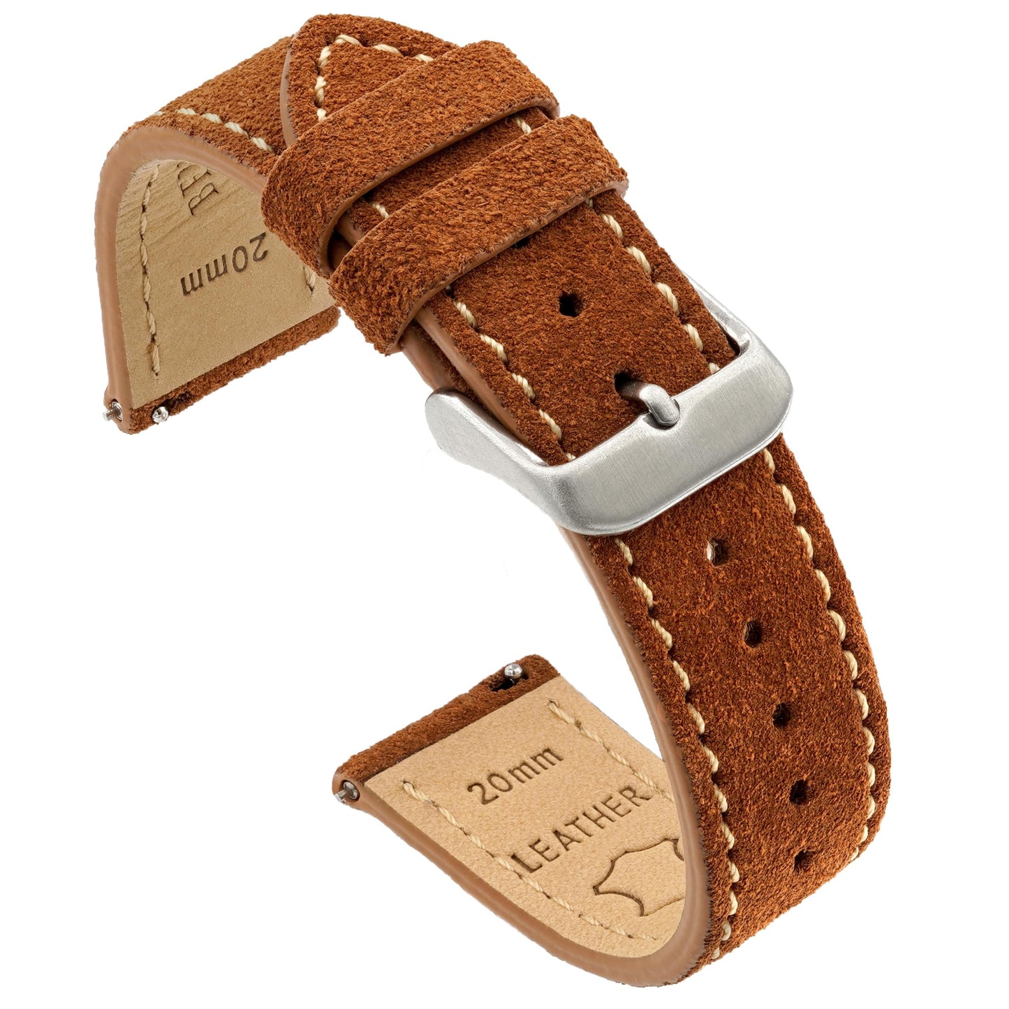 Benchmark Suede 18mm Leather Watch Band – 18mm Quick Release Watch Band with Stainless-Steel Buckle & 9 Adjustable Holes – Brown Leather Watch Bands for Men & Women (18mm, Light Brown)