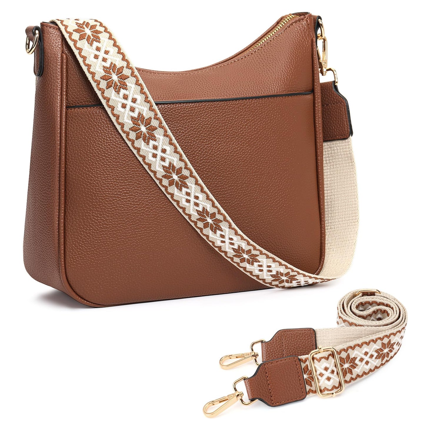 FALAN MULE Leather Crossbody Bags for Women Trendy Hobo Purses Shoulder Handbags (A-Brown)