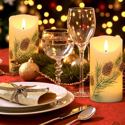 Pinecone LED Candles with 6H Timer, flameless Candles with Flickering Flame, Waxy Pillar 2 Pack Flickering Acorn Decor Woodsy for Fall Christmas Decor (3 inches x 5.7 inches)