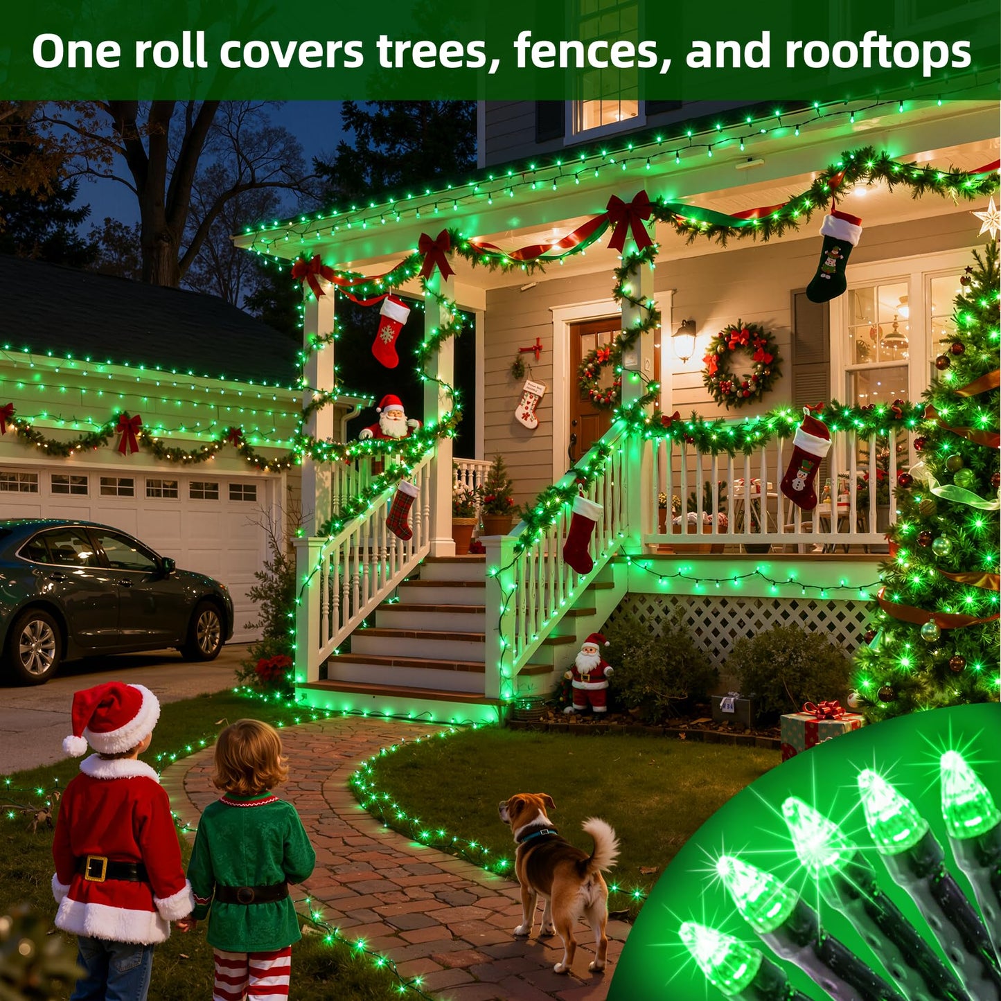 QUHUATU 750 LED 240FT Christmas Lights Outdoor,12 Lighting Modes Christmas String Lights with Timer, Dimmable Plug in Green LED StringLights Waterproof for Yard Tree Wedding Party Holiday Green