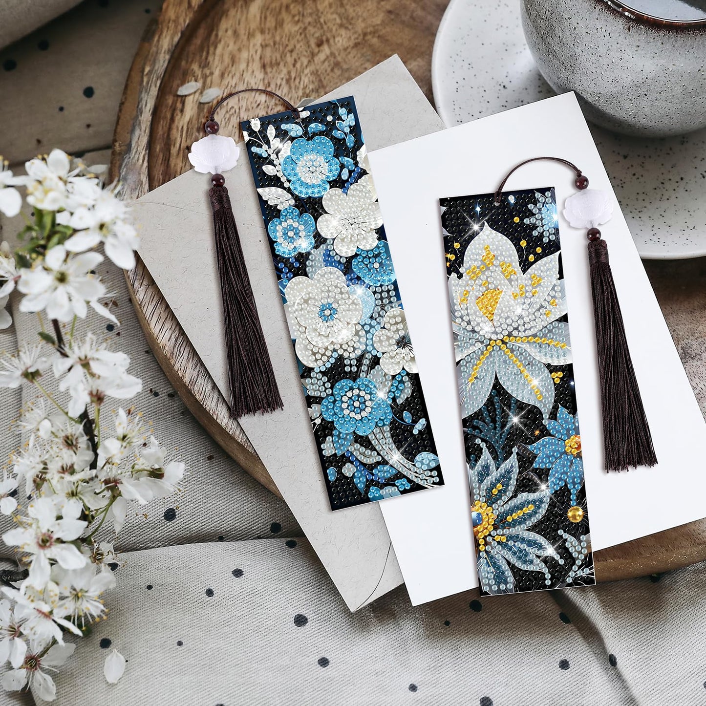 8 Pieces Mandala Diamond Art Bookmarks 5d Floral Beaded Bookmark Acrylic Tassel Bookmark for DIY Making Beginners Kids Adults Arts Craft Supplies (Flower)