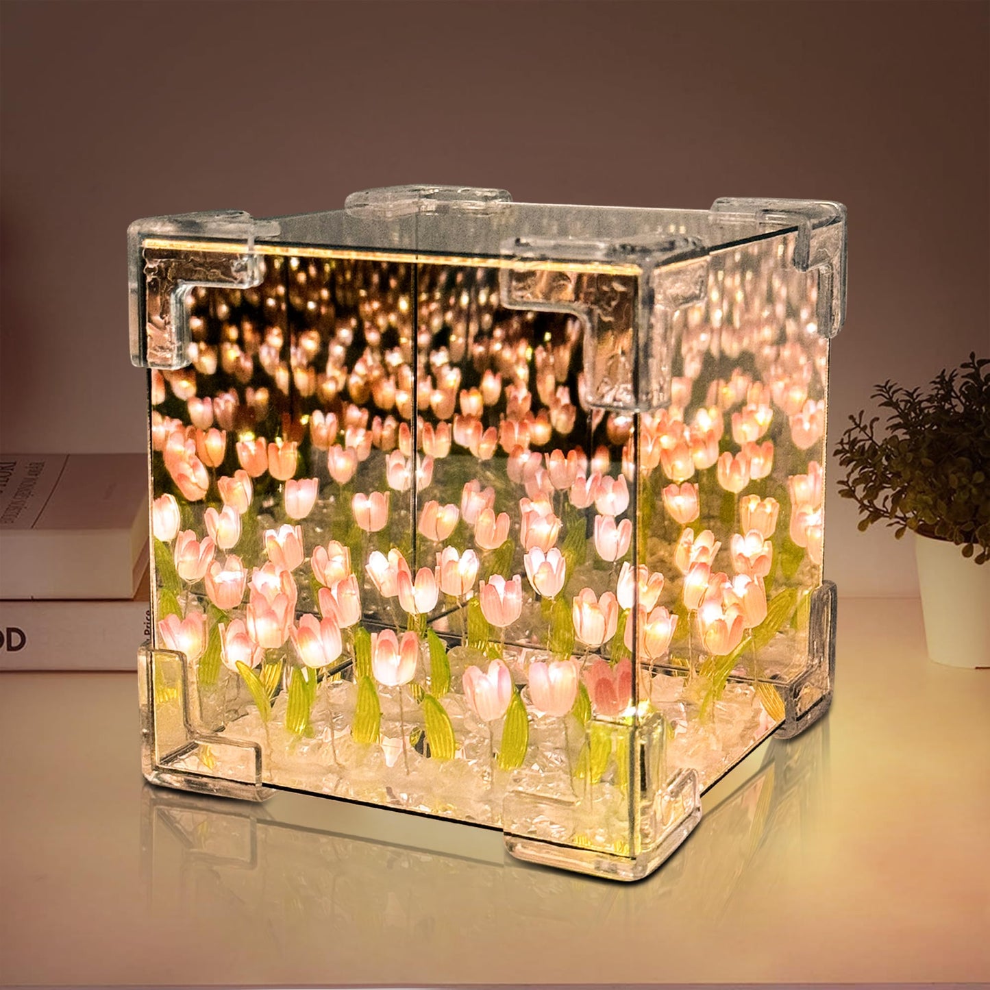 WULCFCH Tulip Lamp Night Light, Birthday Gifts for Women, LED Infinity Mirror Lamp Tulips Artificial Flower Lamp for Bedroom Home Decor Romantic Creative Gifts for Mom Wife Grandma Girlfriend Sister